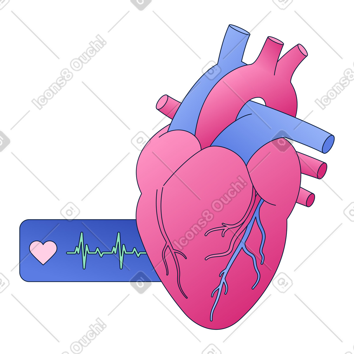 Anatomical heart and pulse-Illustration im Neat-Stil als Download in PNG, SVG