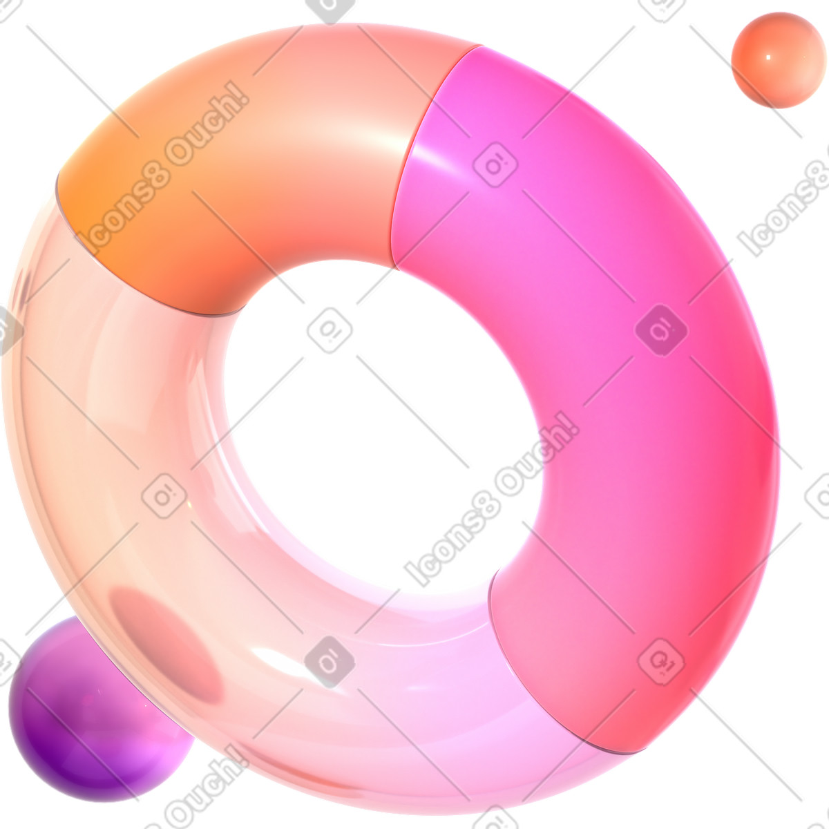 Ilustración Toroide de vidrio y esferas en estilo 3D Glassy a descargar en PNG SVG