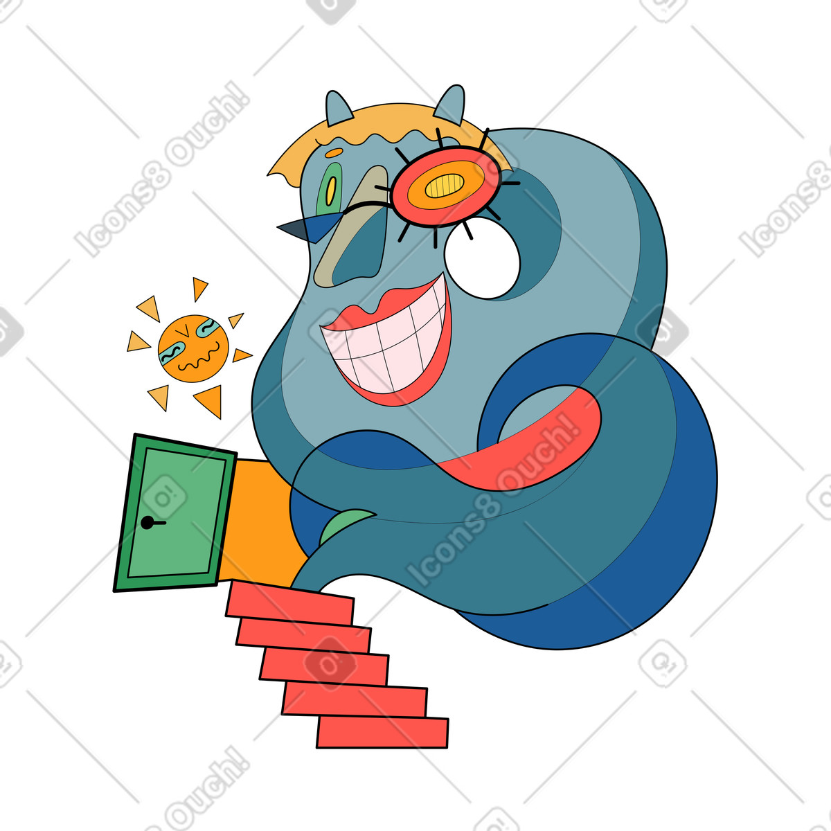 Surr スタイルの Surreal smiling creature by open door, Sign-in concept のイラストをPNG、SVG形式でダウンロード