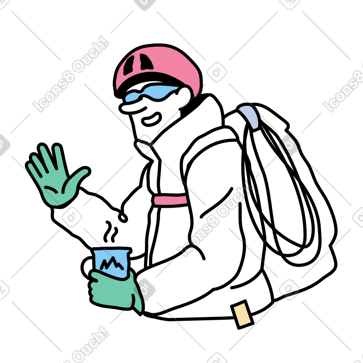 Ilustración Escalador sonriendo y tomando café en estilo Notes a descargar en PNG SVG
