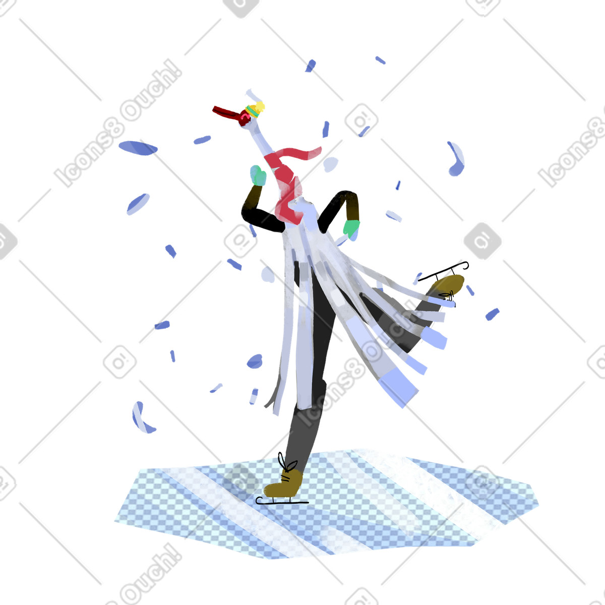 Viel spaß beim schlittschuhlaufen bei schneefall-Illustration im Atomic-Stil als Download in PNG, SVG
