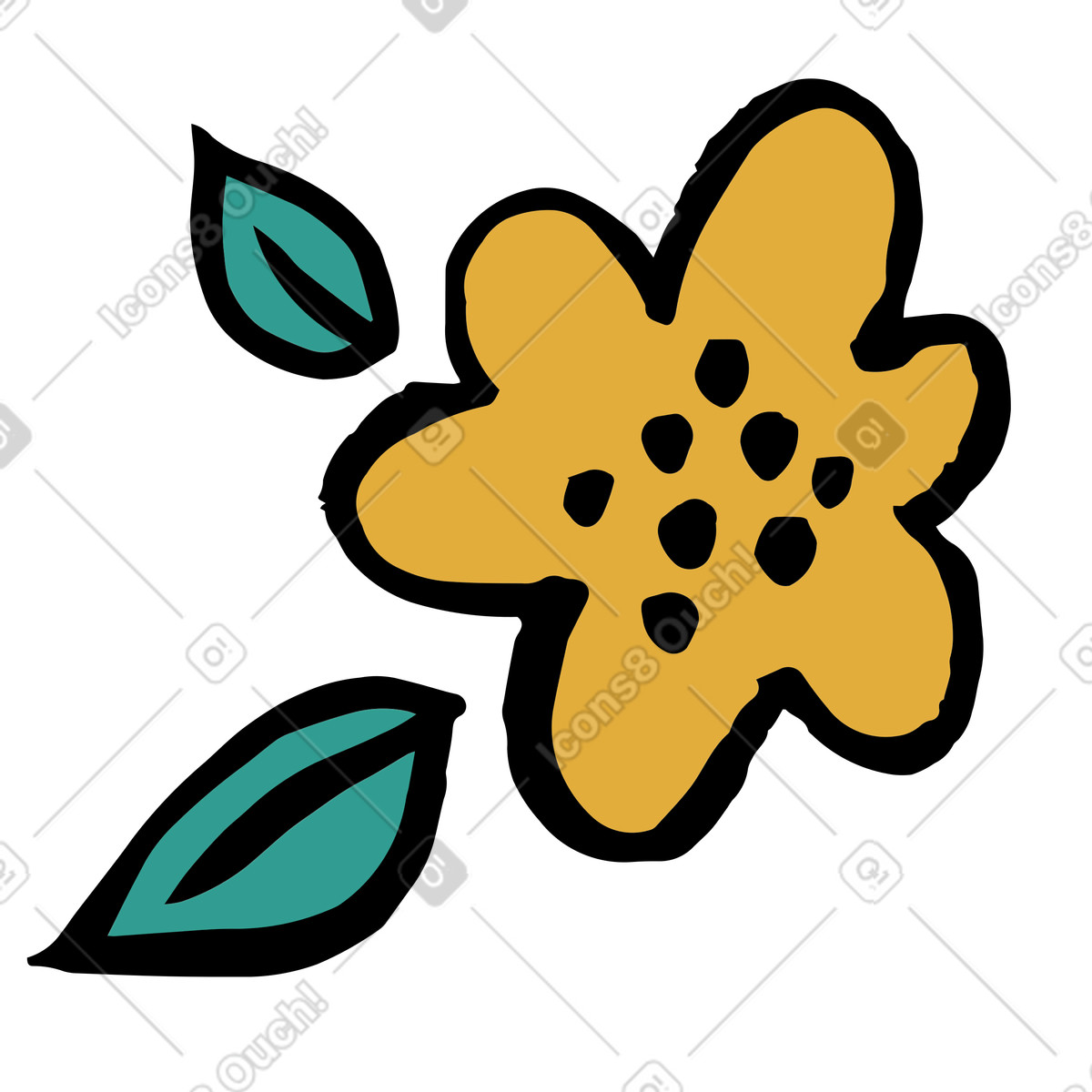 Yellow blossom with six petals illustrazione in stile Scandi scarica in PNG, SVG