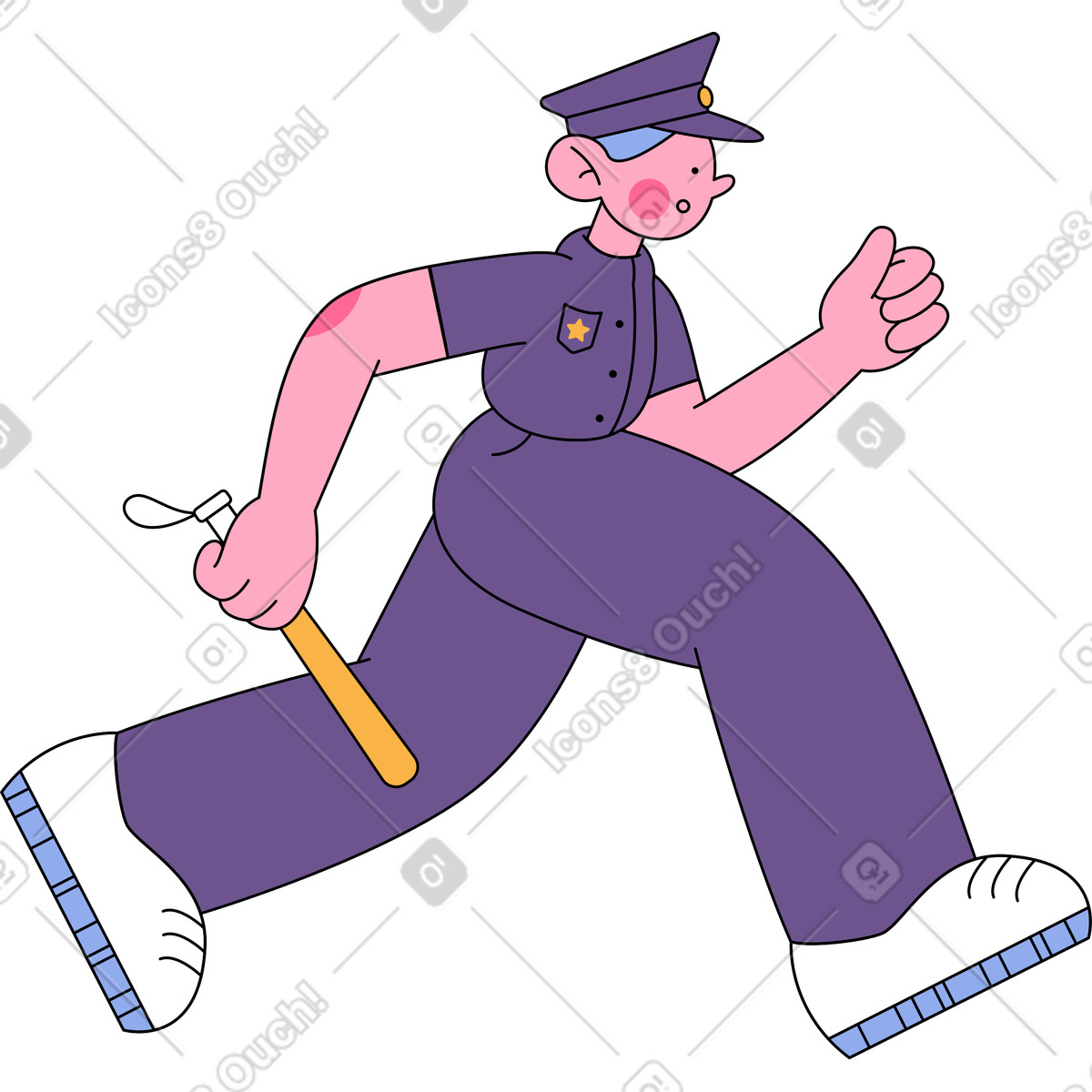 Ilustración Policía corriendo en estilo Bloom a descargar en PNG y SVG
