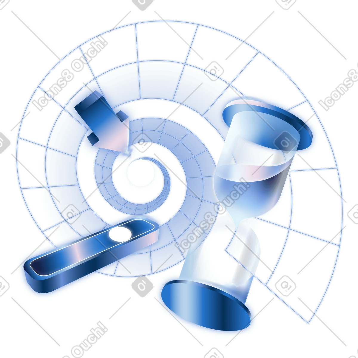 Hourglass with spiral timeline for wait time and loading illustration in Dimension style download in PNG, SVG