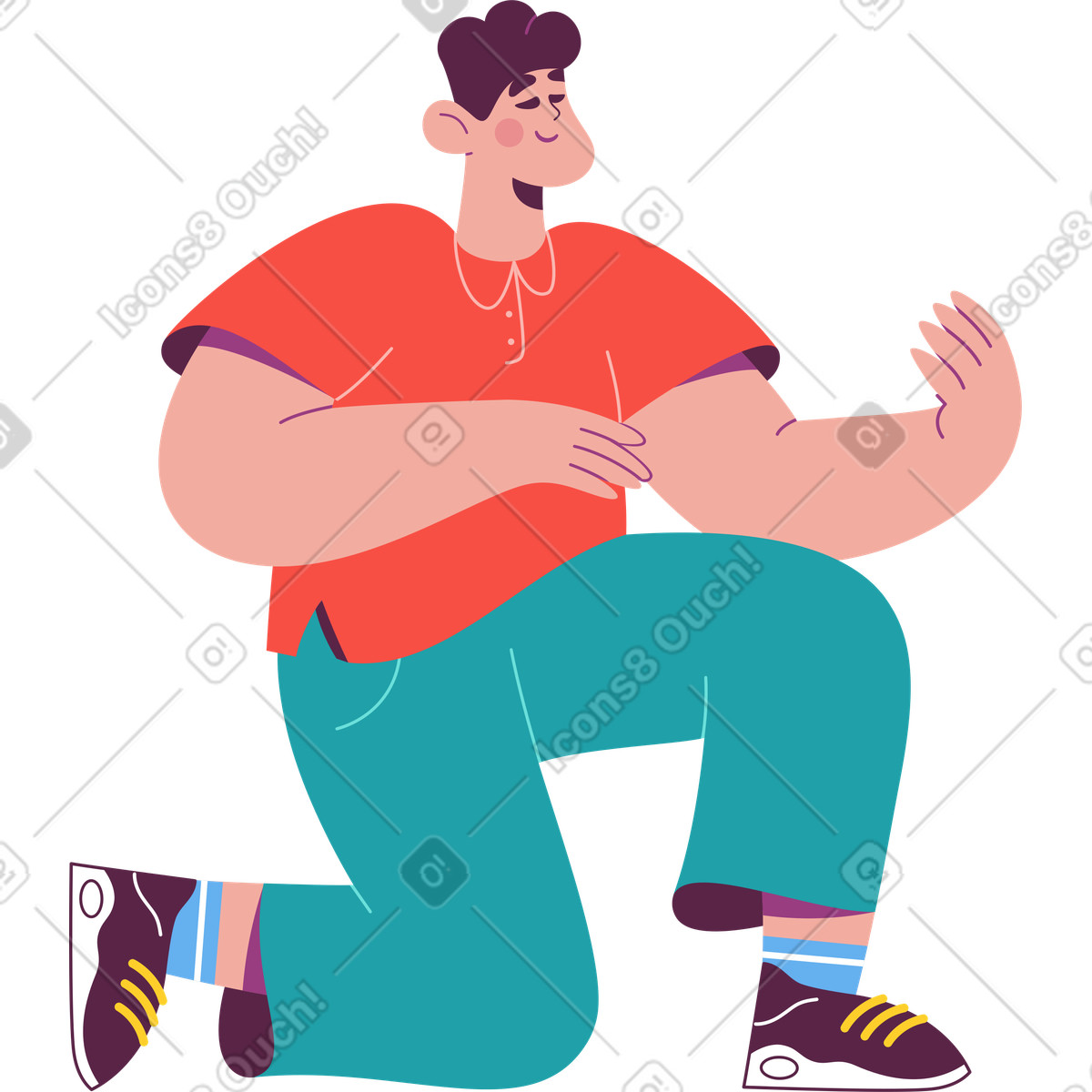 Ilustración Hombre arrodillado y sosteniendo algo en sus manos estilo Sammy a descargar PNG SVG