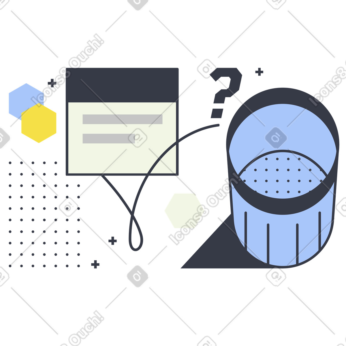 Trash bin with confirmation popup, Delete action and data removal illustration in Abstract style download in PNG, SVG