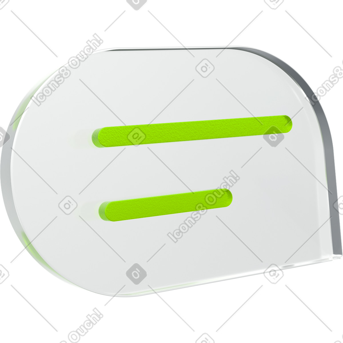 Glass speech bubble icon, transparent glass style, green text lines illustration in 3D Enterprise style download in PNG, SVG