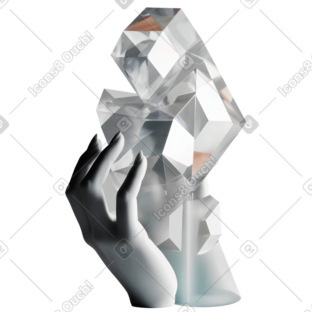 Abstrakte skulptur mit hand aus metall-Illustration im 3D Construction-Stil als Download in PNG, SVG