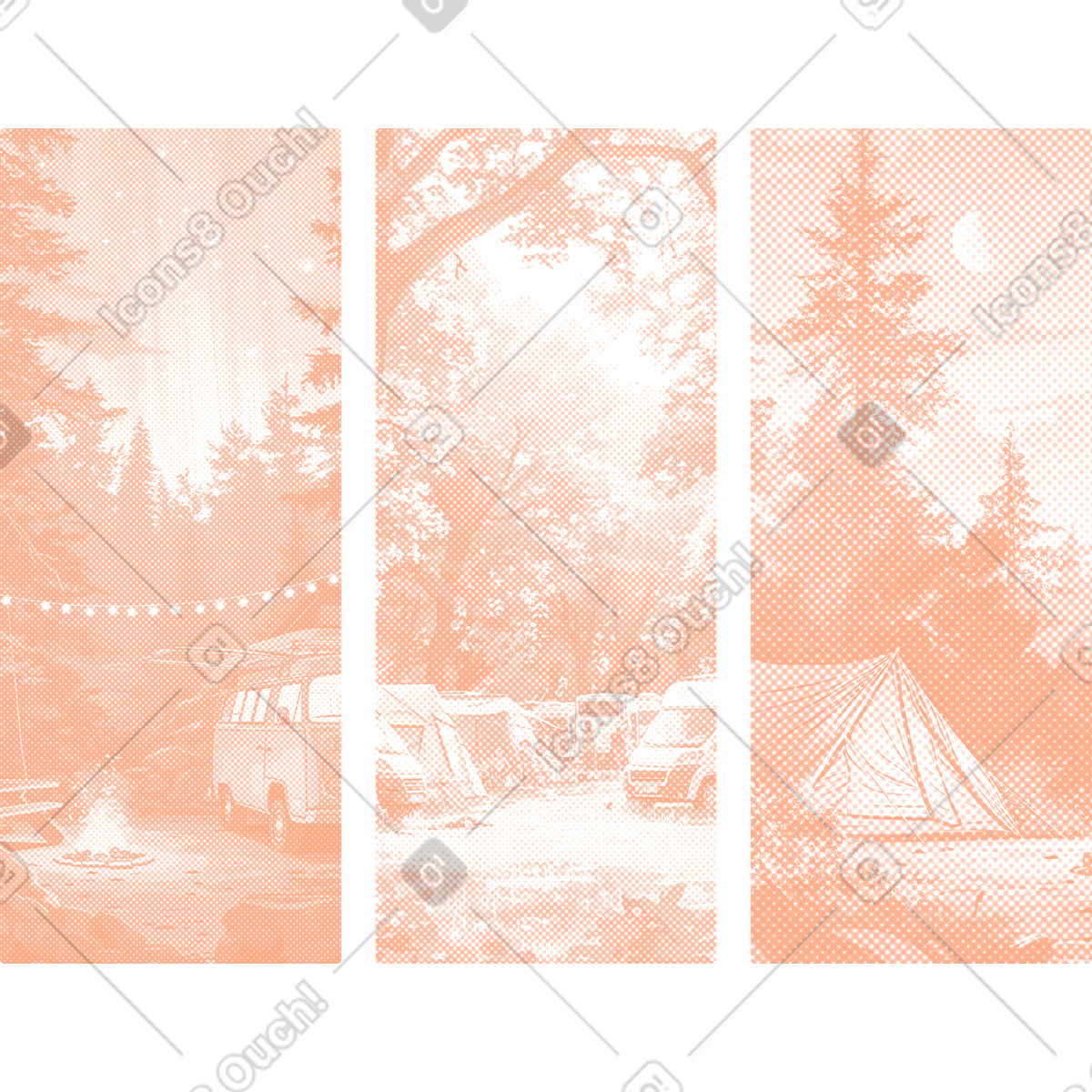Camping background illustration in Halftone style download in PNG, SVG