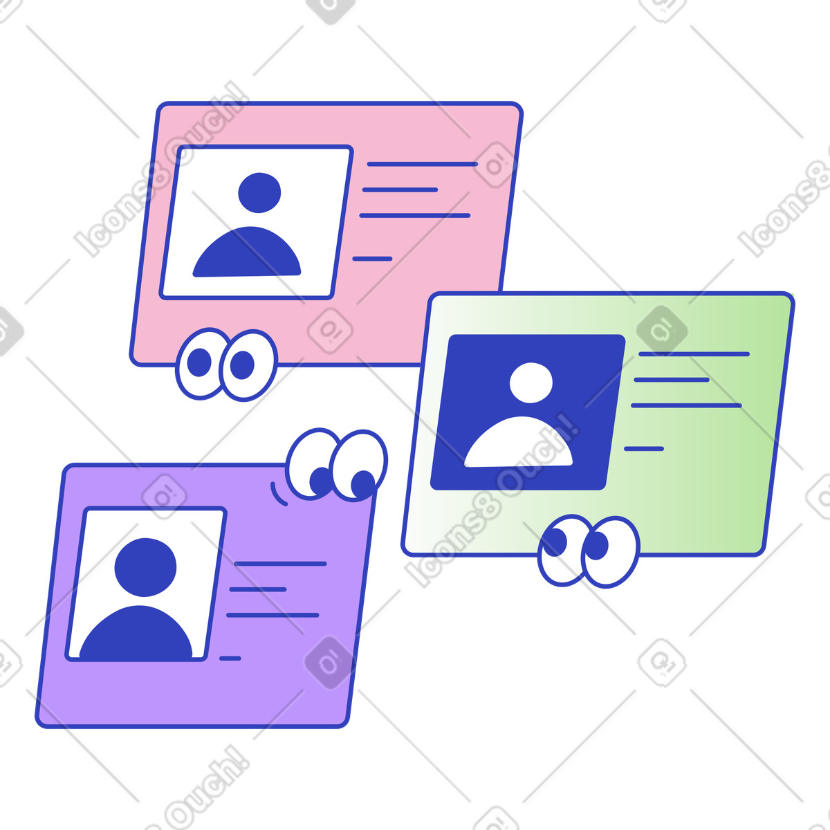 Eyeful スタイルの Employee id badges with eyes symbolizing access control and credentials のイラストをPNG、SVG形式でダウンロード