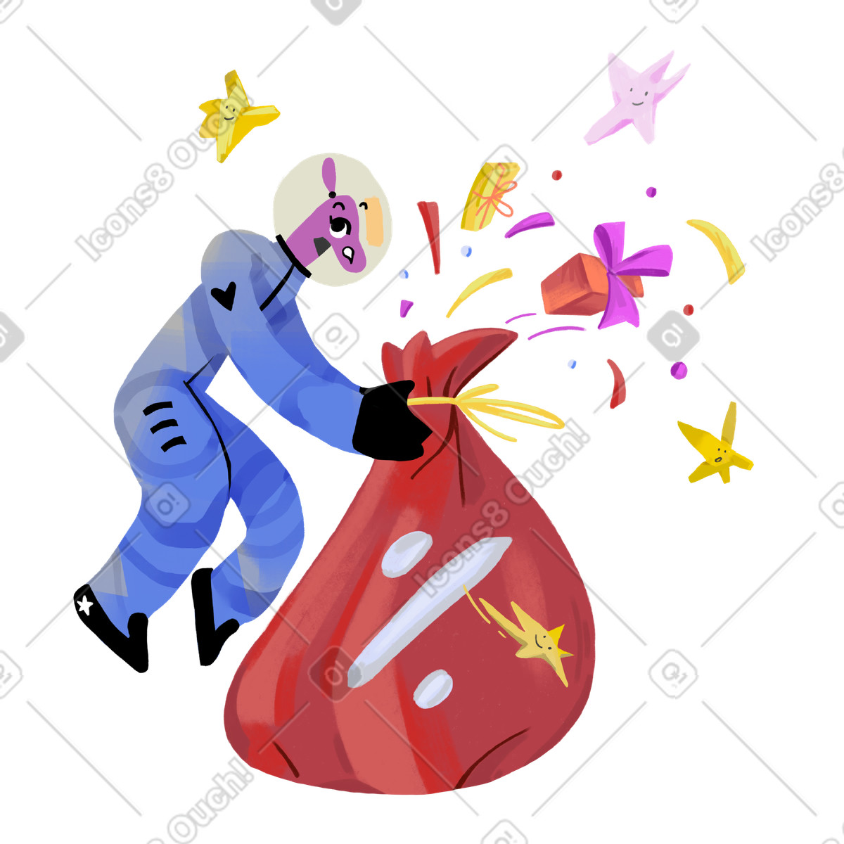 Atomic スタイルの Discount bag with gifts, Seasonal sale promotion のイラストをPNG、SVG形式でダウンロード