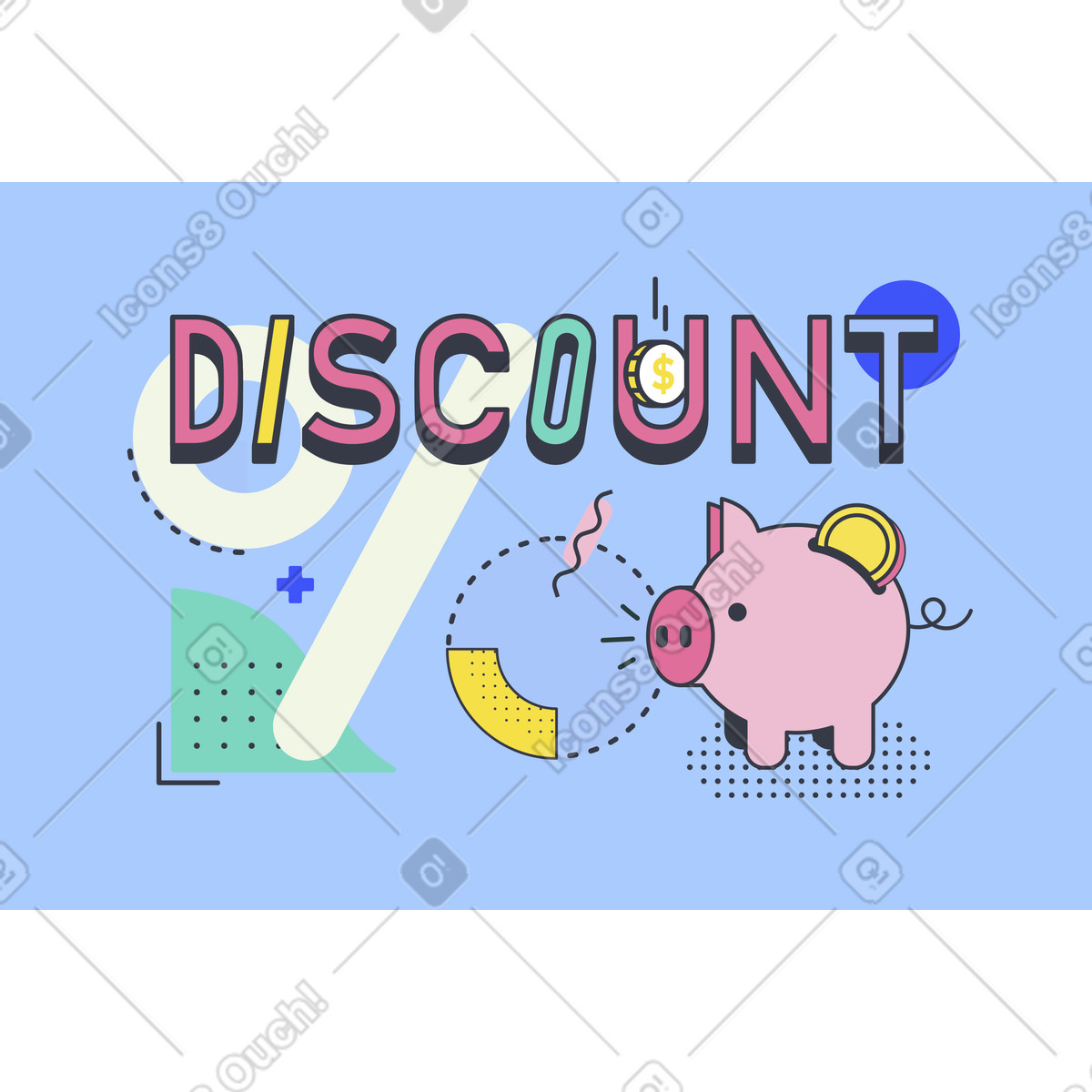 Ilustración Piggy bank and discount text, Special offer promotion or sale advertisement en estilo Abstract a descargar en PNG y SVG