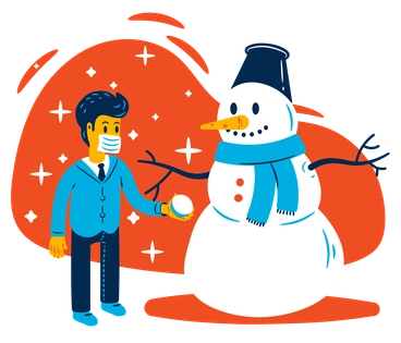 A man with a snowball and a snowman - Flame style illustration