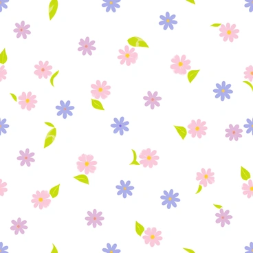 A seamless pattern featuring pastel-colored aster flowers on a light background