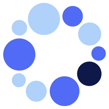 Various sized abstract circles forming a radial pattern in different shades of blue