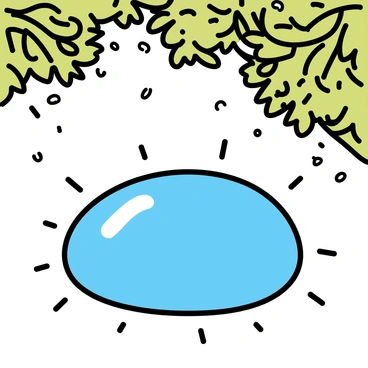 A shallow puddle formed on a gravel driveway, reflecting trees above