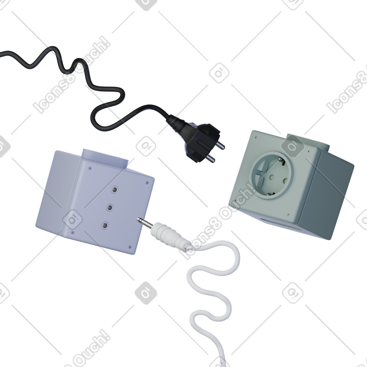 Ilustración Render power strips, Multi socket outlets, EU schuko extensions en estilo 3D Product a descargar en PNG y SVG