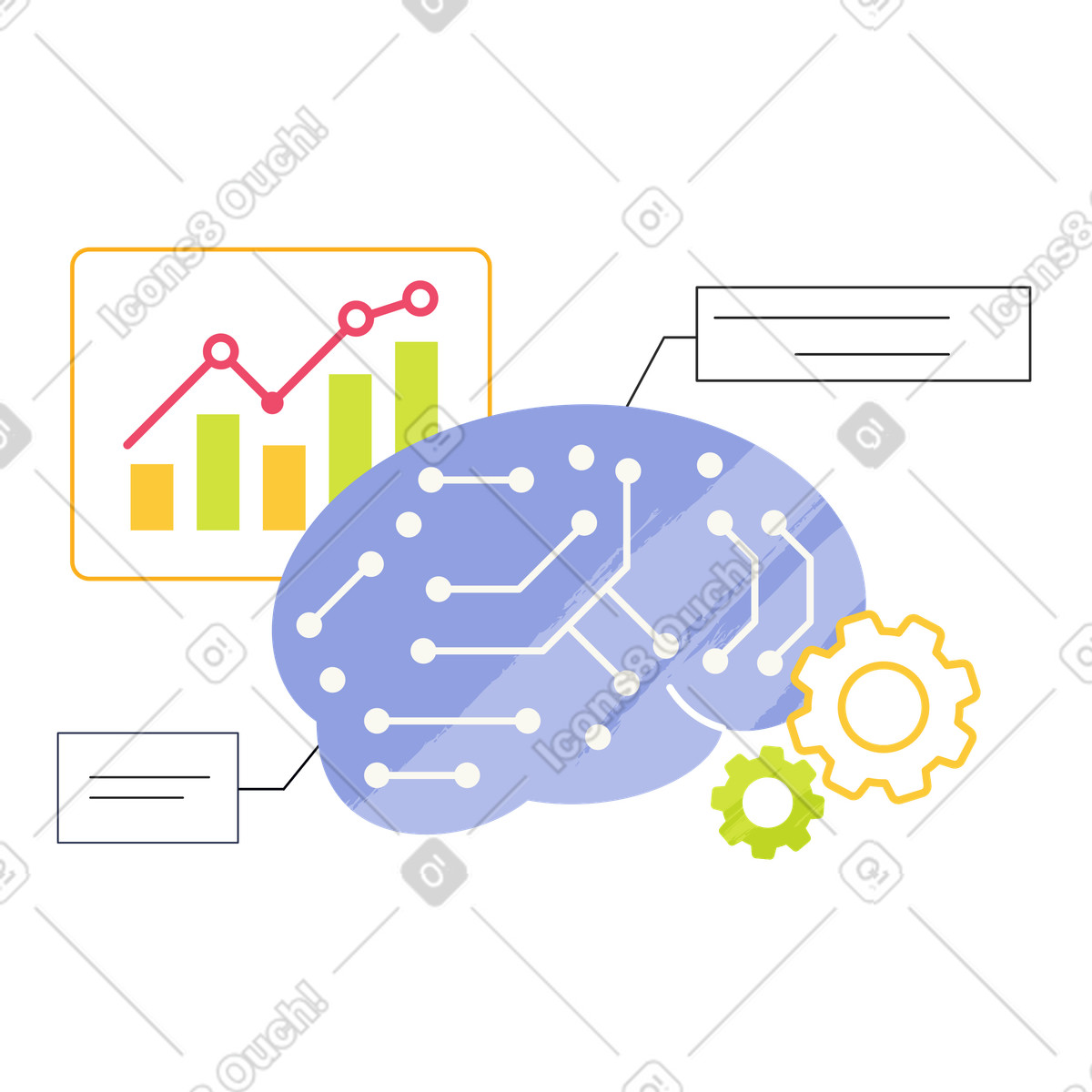 Erweiterte intelligenz: gehirnmodell und graph illustration in PNG, SVG
