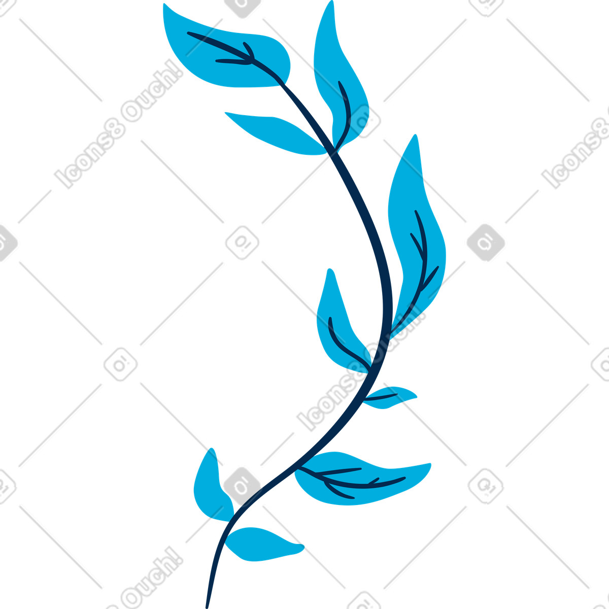 Branch with leaves illustration in Flame style download in PNG, SVG