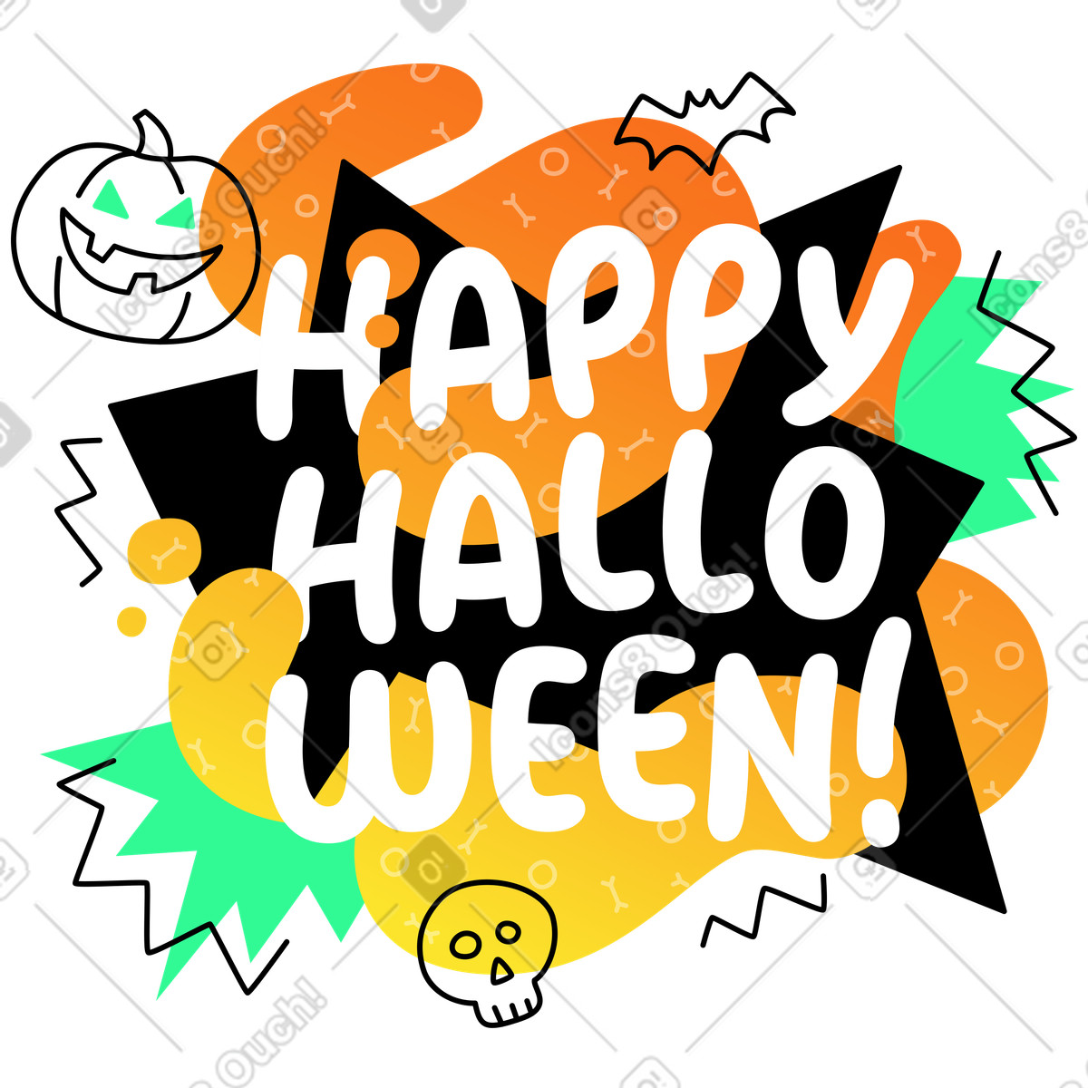Иллюстрация Красочные надписи happy halloween с каракулями в стиле Rocky — скачать в форматах PNG, SVG