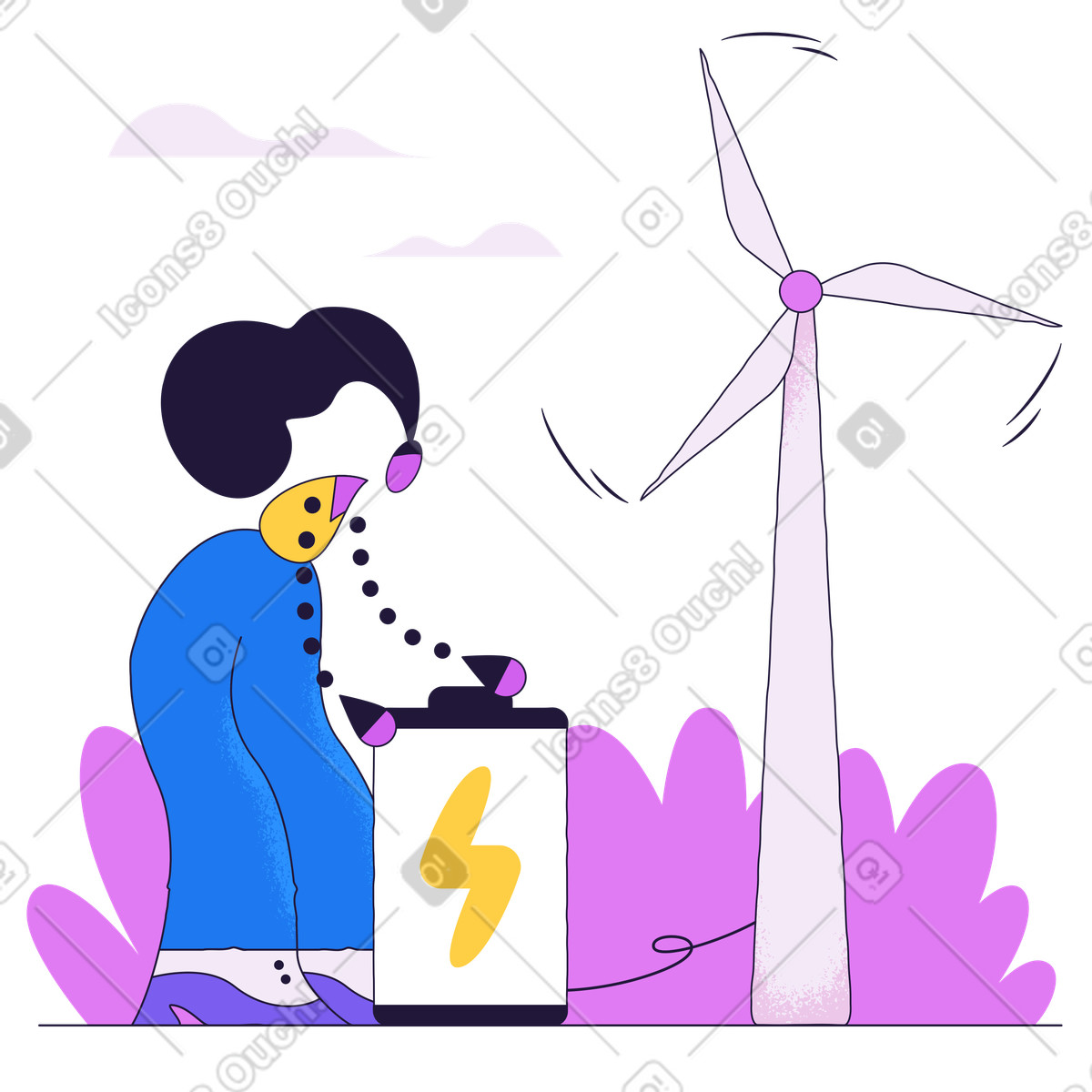 Charging the battery with a windmill illustration in Conifer style download in PNG, SVG