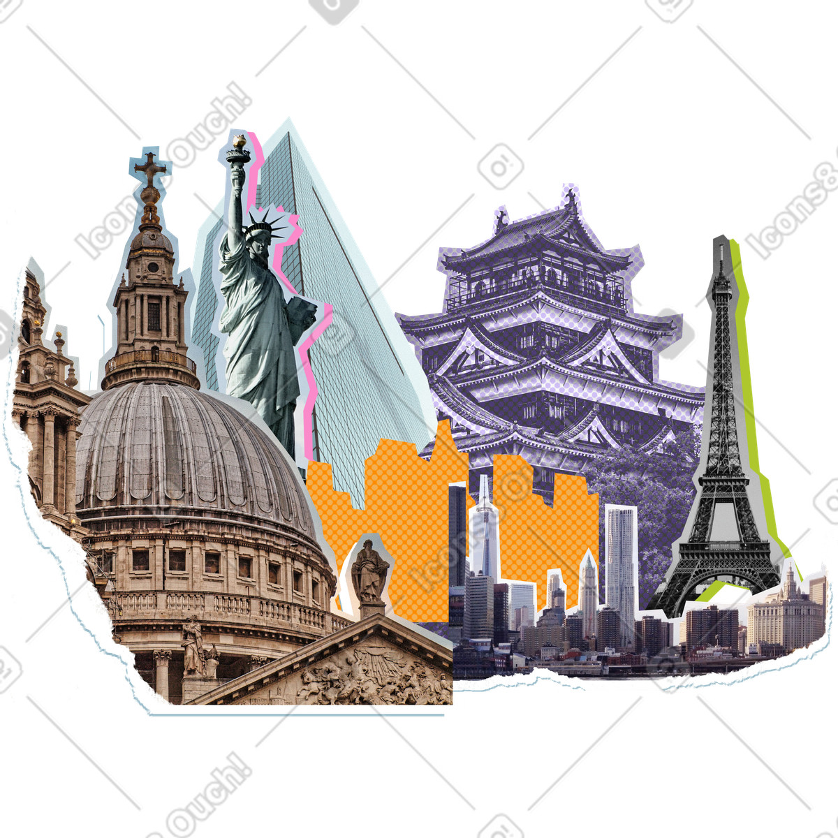 Attractions-Illustration im Paper Cut-Stil als Download in PNG, SVG