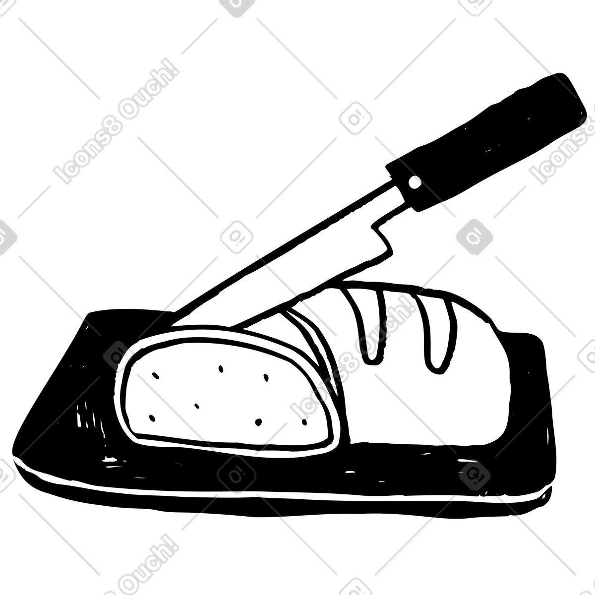 Tagliare il pane su una tavola con un coltello illustrazione in stile Marks scarica in PNG, SVG