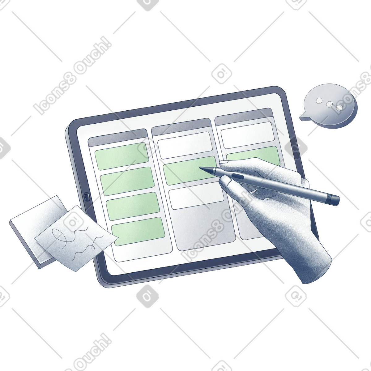 Illustration Tableau de planification kanban sur tablette dans le style Haze à télécharger aux formats PNG, SVG