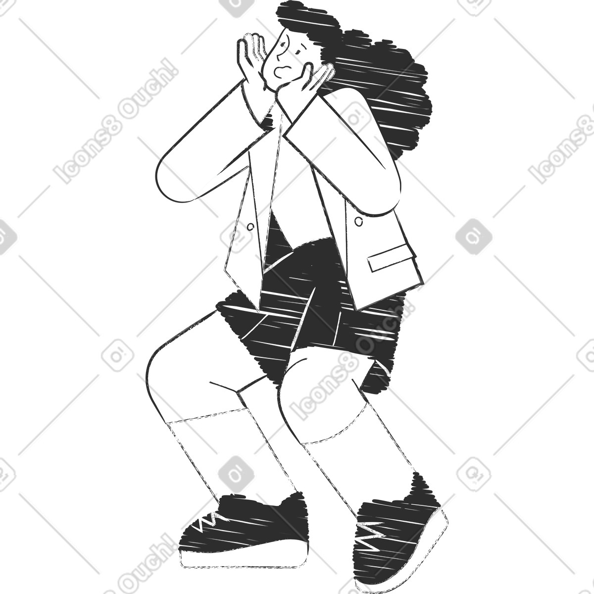 Begeisterte frau-Illustration im Graphite-Stil als Download in PNG, SVG