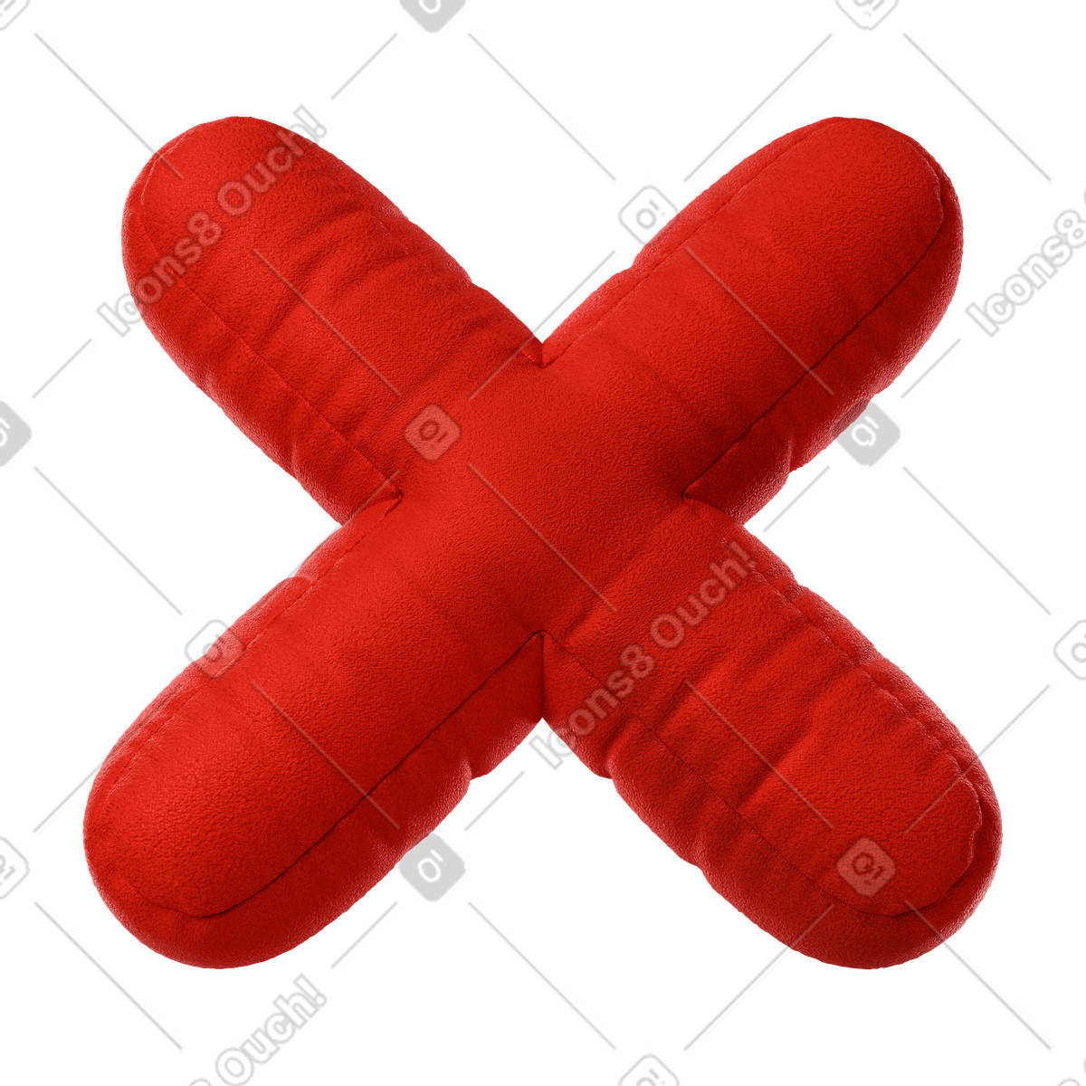 Soft red cross mark illustration in 3D Plush icons style download in PNG, SVG
