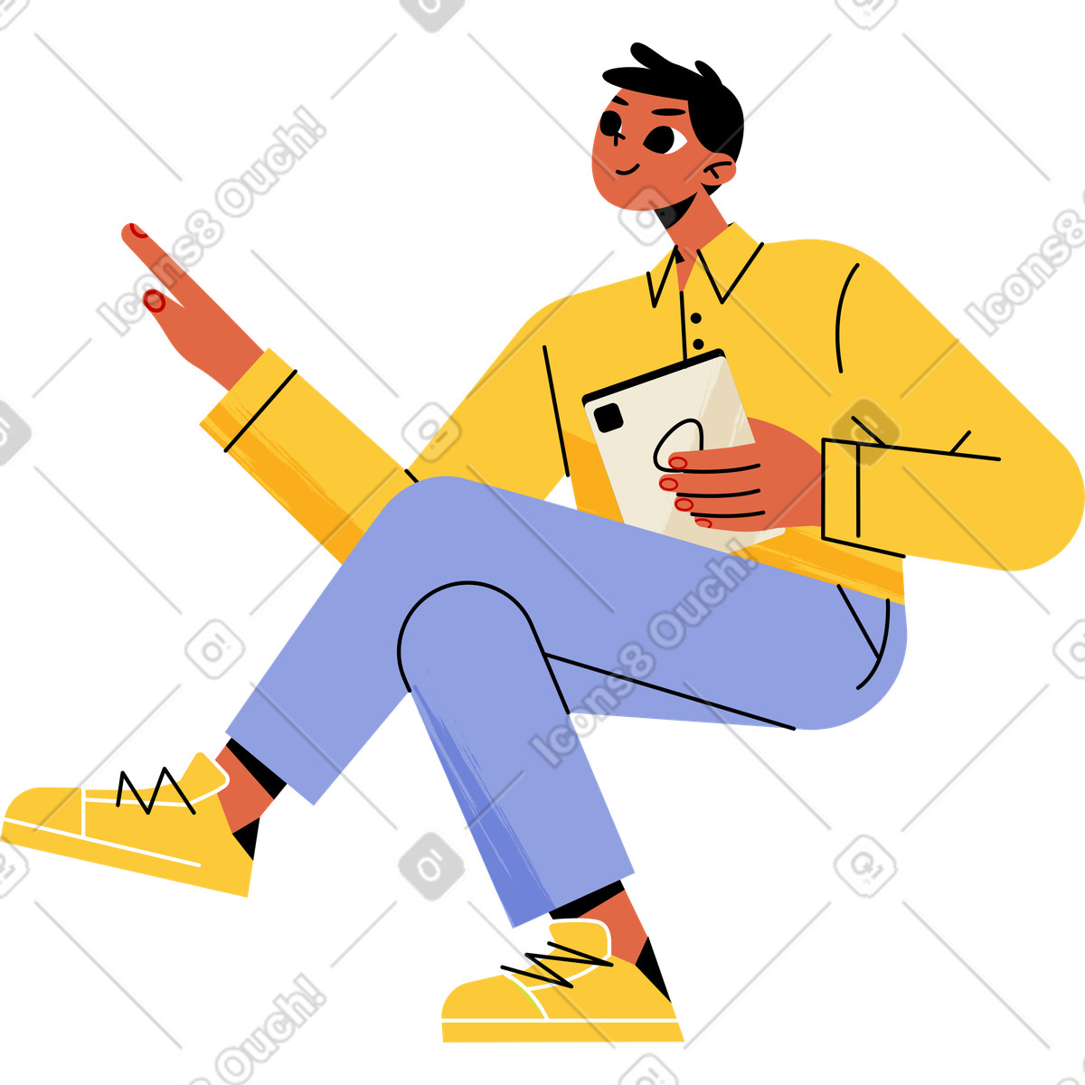 Ilustración Hombre sentado con tablet en estilo Juicy a descargar en PNG y SVG