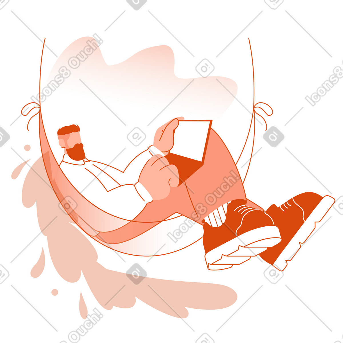 Remote worker with laptop in hammock, digital nomad lifestyle illustration Orange style download PNG, SVG
