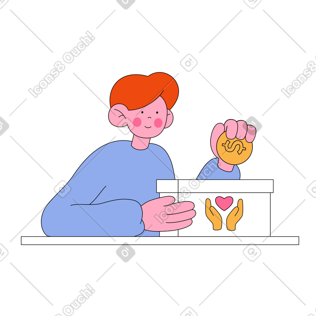 Ilustración Hombre donando monedas en caja de caridad estilo Bloom a descargar PNG y SVG