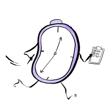 A purple bean-shaped clock with a simple design - Doobry style illustration