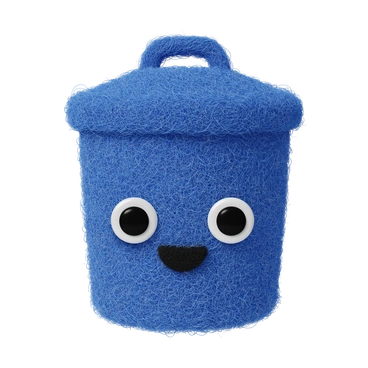 A blue trash can with eyes and a smile - Fuzzy style illustration