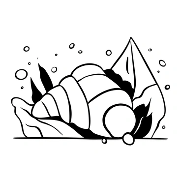 A large croissant placed on a sleek, reflective surface, showcasing its flaky texture. The croissant is surrounded by an array of geometric shapes creating a sense of depth and complexity. There are various small glowing orbs around the croissant, emitting a soft light. The overall composition has a dynamic feel, emphasizing the contrast between the organic shape of the croissant and the sharp lines of the surrounding elements.