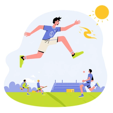 A seeker in a blue and silver uniform is soaring through the sky, reaching out with an outstretched hand towards a shimmering "golden snitch." The seeker has a determined expression, their hair blowing wildly in the wind. Below, a blurred landscape of green fields and a distant stadium is visible, emphasizing the high-speed chase. Other players can be seen in the background, flying on their brooms and competing for control of the game. The sun shines brightly overhead, casting light on the scene.