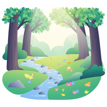 A peaceful forest glade with sunlight filtering through the leaves