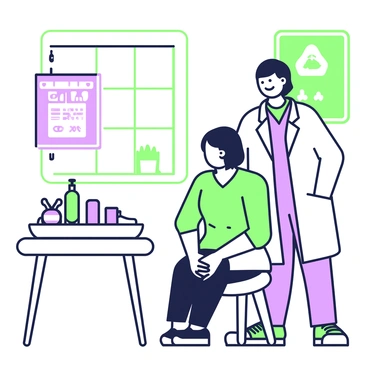 A smiling phlebotomist reassuring a nervous patient in a clinic