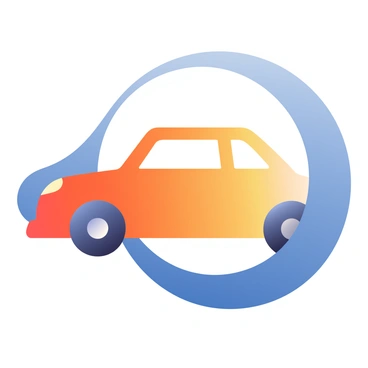 A large abstract spiral shape in vibrant colors is forming the outline of a car. The spiral curves gracefully, creating the impression of the car's contours, including the roof, doors, and wheels. The colors of the spiral transition smoothly from deep blue at the base to bright orange at the tips, creating a dynamic visual effect. The background is a soft gradient that complements the colors of the spiral, enhancing its prominence. The spiral's edges are detailed, giving it a sense of depth and movement.