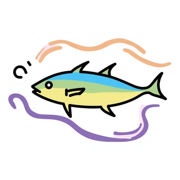 A mahi-mahi with vibrant green and blue scales is depicted swimming gracefully. The fish's elongated body and distinctive dorsal fin are emphasized. Surrounding the mahi-mahi is a flowing sea, filled with swirling patterns of orange, purple, and turquoise. The colors blend seamlessly, creating a dynamic underwater environment that highlights the fish's movements.