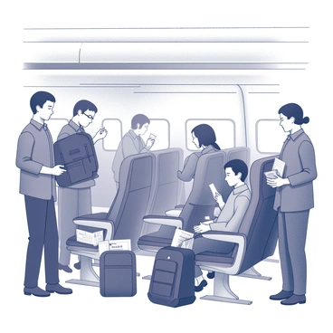 Passengers finding their seats with carry-ons during boarding