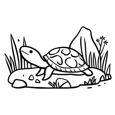 An ancient turtle with a moss-covered shell resting on a riverbank