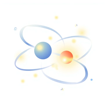 Two particles are depicted in a dynamic interaction, surrounded by a soft glowing aura. Each particle is represented as a small, luminous orb; one is blue and the other is orange. Thin, wavy lines connect the two orbs, illustrating their quantum entanglement. The background is filled with faint, abstract shapes and patterns that suggest movement and energy, adding to the sense of a dance. The scene conveys a vibrant interplay of light and color, emphasizing the unique relationship between the two particles.
