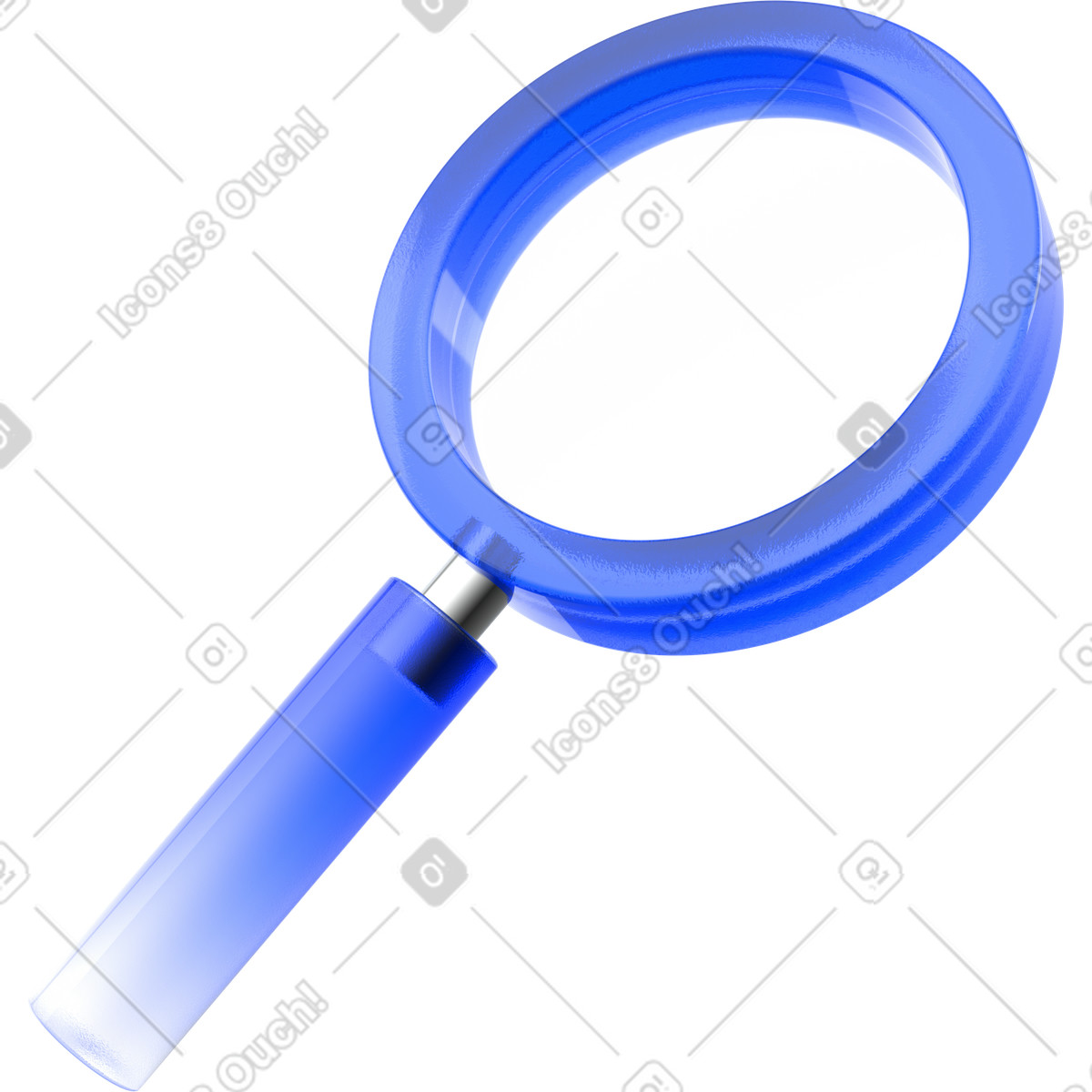 3D search icon, blue translucent magnifying glass, find symbol illustration in Enterprise style download in PNG, SVG