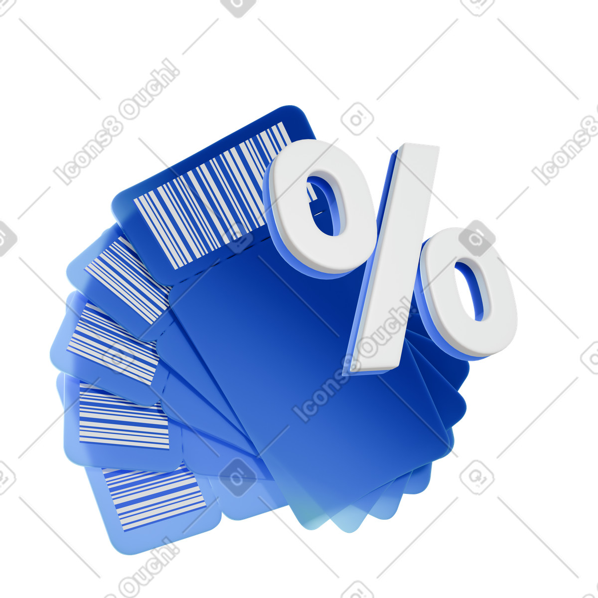 Buoni sconto blu con simbolo di percentuale, marketing sconti al dettaglio illustrazione animata in stile 3D Blueprint scaricabile in GIF, Lottie (JSON), AE