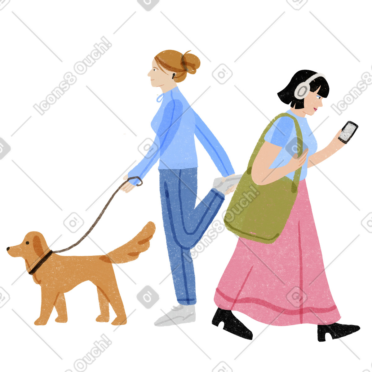 下载 Public 风格的 Two women passing each other by 插画，支持 PNG、SVG 格式