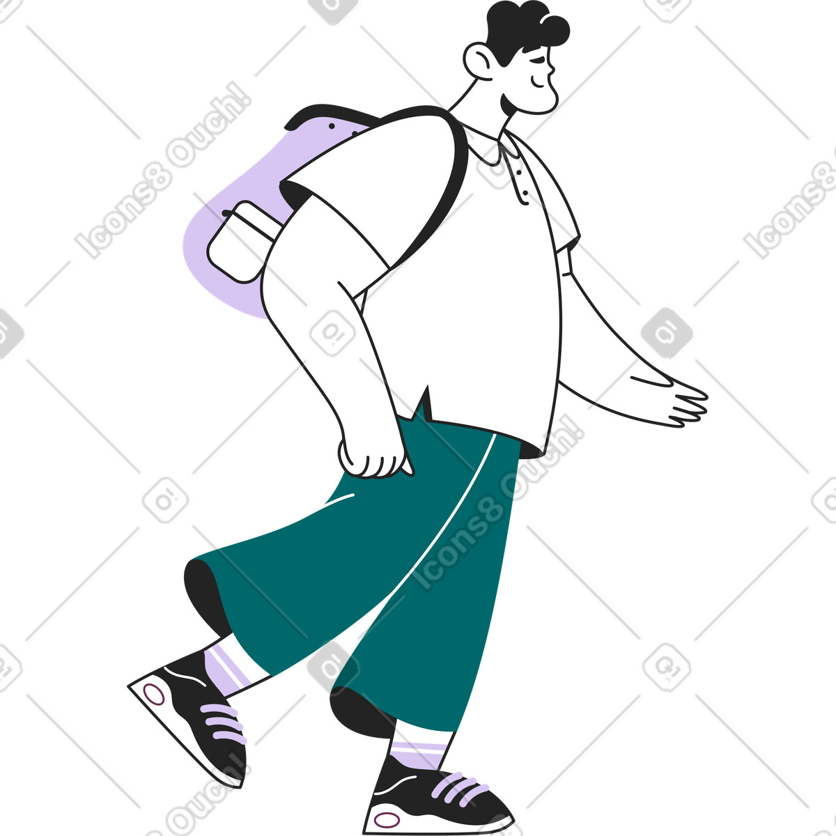 下载 Sammy Line 风格的 肩上背着背包走路的家伙 插画，支持 PNG、SVG 格式