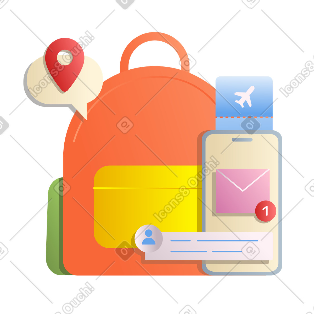 Viaggiare con zaino e carta d'imbarco illustrazione in stile Silky scarica in PNG, SVG