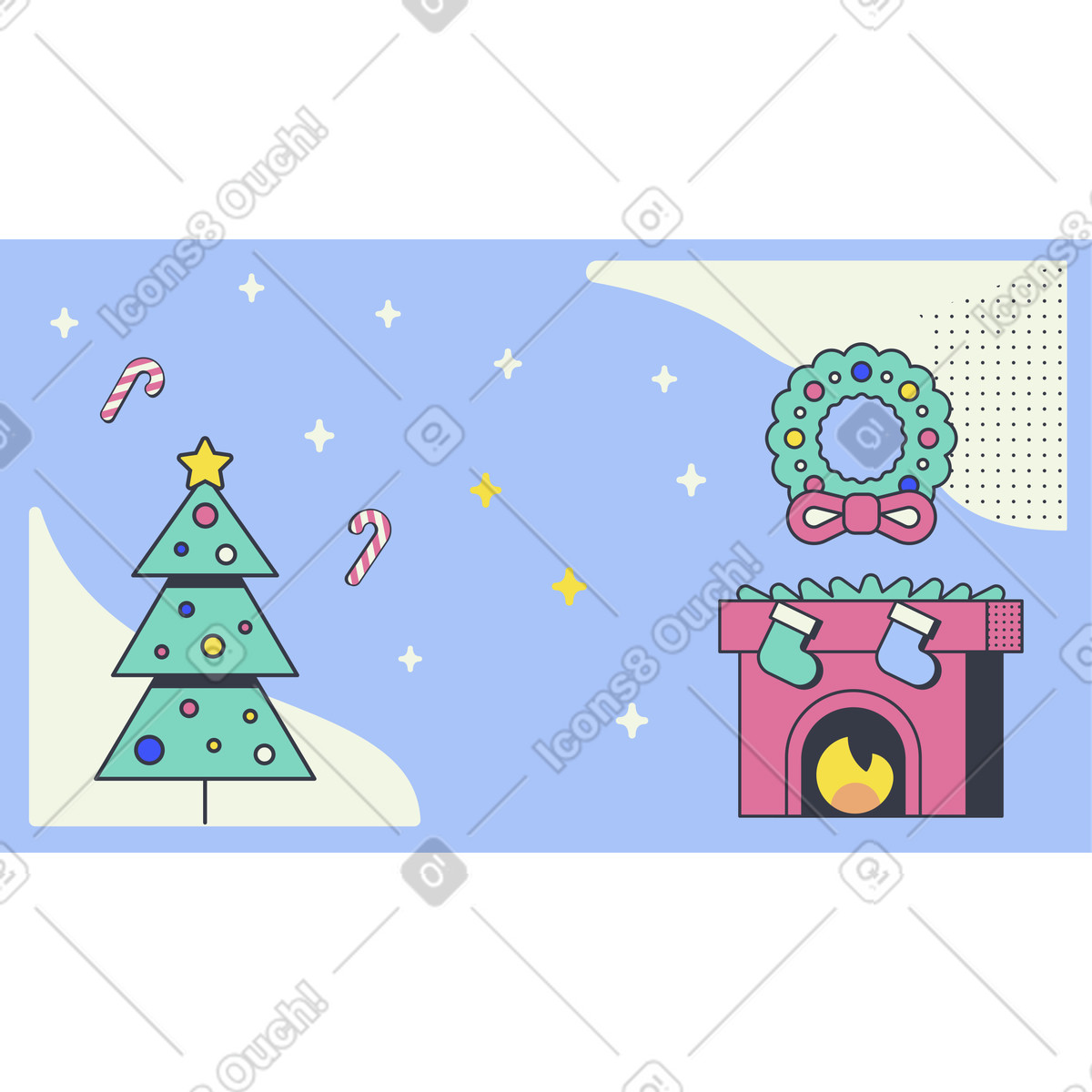 Background with christmas fireplace and tree illustration in Abstract style download in PNG, SVG